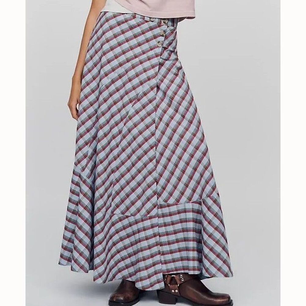 By Anthropologie Women's Olivette Plaid Bias-Cut Maxi Skirt Trendy S 291871